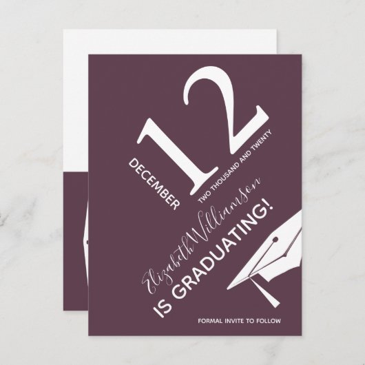 卒業モダン式の帽子保存日付タイポグラフィ 案内ポストカード (正面/裏面)