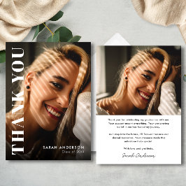 卒業モダン後の写真と白写真卒業 サンキューカード