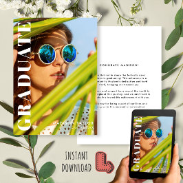 卒業モダン後の写真と白写真卒業 案内状