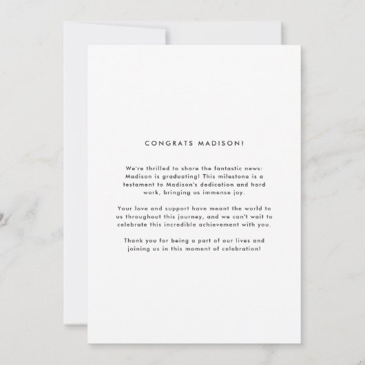 卒業モダン後の写真と白写真卒業 案内状 (裏面)