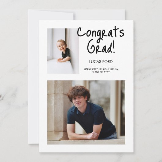 卒業モダン後2枚の写真 招待状 (正面)