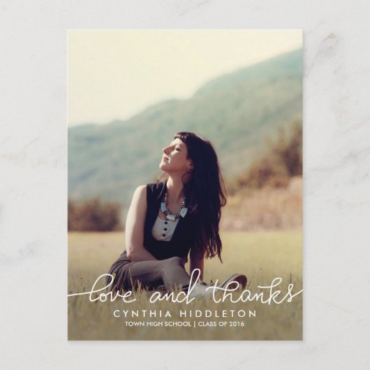 卒業モダン愛と感謝していタイポグラフィ写真 ポストカード (正面)