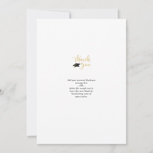卒業モダン感謝スクリプト写真のフェイク金ゴールド サンキューカード (裏面)