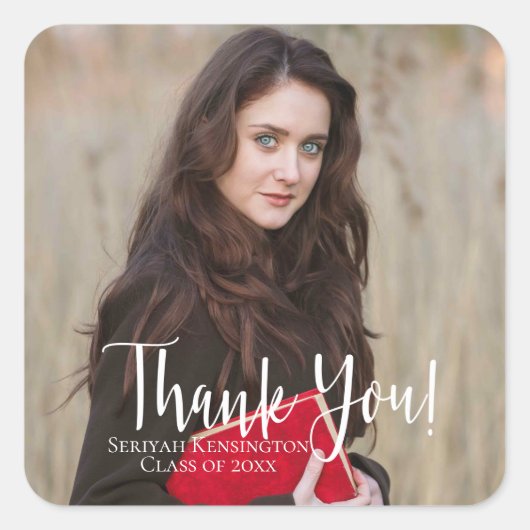 卒業モダン感謝タイポグラフィ スクエアシール (正面)
