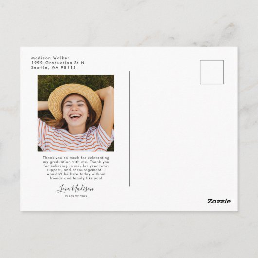 卒業モダン感謝ハート写真 ポストカード (裏面)