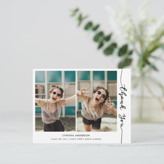 卒業モダン感謝Script Photo Collage ポストカード (スタンド正面)
