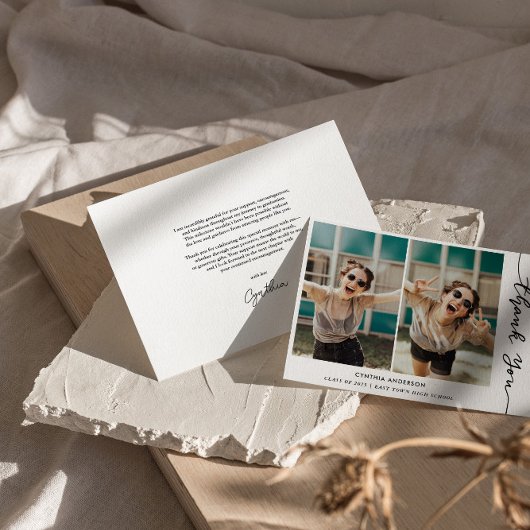 卒業モダン感謝Script Photo Collage 招待状