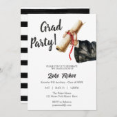 卒業モダン招待状マンブラック&ホワイト 招待状 (正面/裏面)