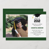 卒業モダン招待状-ハンターグリーン 招待状 (正面/裏面)