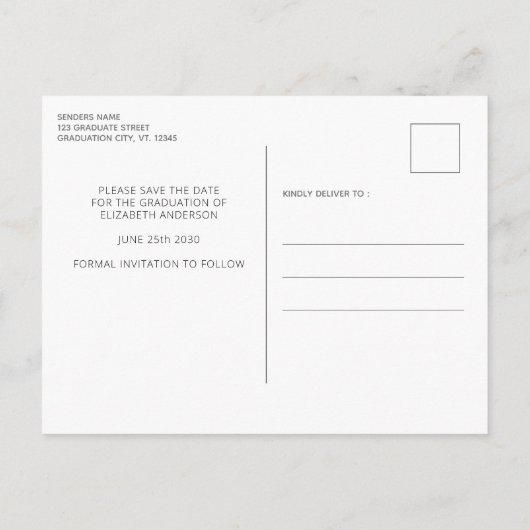 卒業モダン日を保存する大学院3写真 案内ポストカード (裏面)