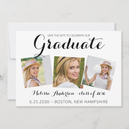 卒業モダン日を保存する大学院3写真 案内状 (正面)