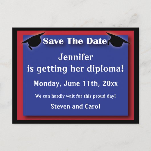 卒業モダン日付カードの保存 案内ポストカード (正面)