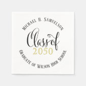 卒業モダン最小限のスクリプト金ゴールドブラック スタンダードカクテルナプキン (正面)