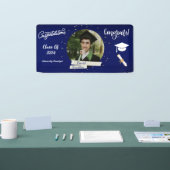 卒業モダン海軍エレガントブルー祝賀 横断幕 (トレードショー)