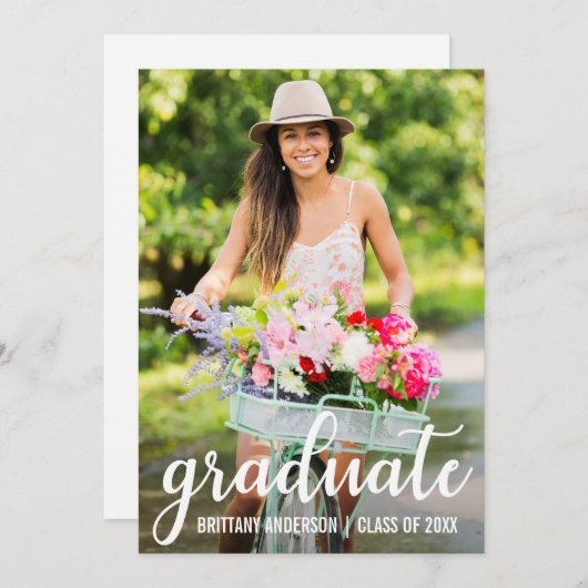 卒業モダン発表の写真カード 案内状 (正面/裏面)