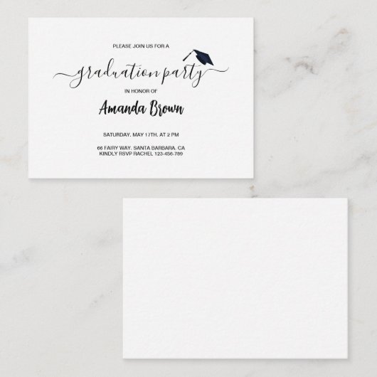 卒業モダン発表パーティの招待状 ノートカード (正面/裏面)