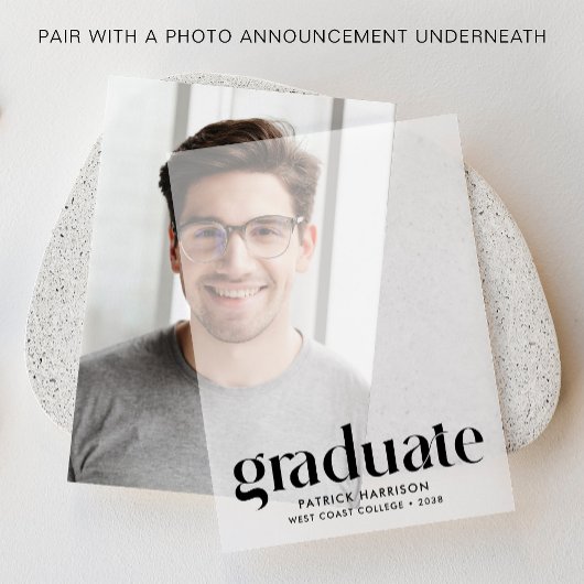 卒業モダン発表Vellumオーバーレイ ベラム紙招待状