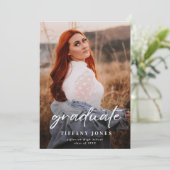 卒業モダン白スクリプト写真卒業アン 案内状 (スタンド正面)