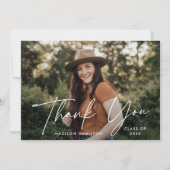 卒業モダン白スクリプト写真卒業 サンキューカード (正面)