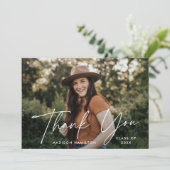 卒業モダン白スクリプト写真卒業 サンキューカード (スタンド正面)