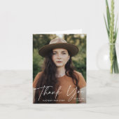 卒業モダン白スクリプト写真卒業 サンキューカード (正面)