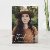 卒業モダン白スクリプト写真卒業 サンキューカード (正面)