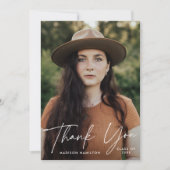 卒業モダン白スクリプト写真卒業 サンキューカード (正面)