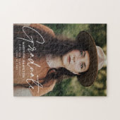 卒業モダン白スクリプト写真卒業 ジグソーパズル (横)