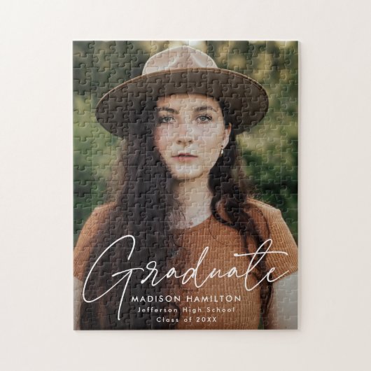 卒業モダン白スクリプト写真卒業 ジグソーパズル (縦)