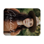 卒業モダン白スクリプト写真卒業 マグネット (横)