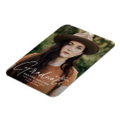 卒業モダン白スクリプト写真卒業 マグネット (左側)