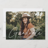 卒業モダン白スクリプト写真卒業 案内状 (正面)