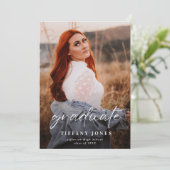 卒業モダン白スクリプト写真卒業 案内状 (スタンド正面)