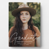 卒業モダン白スクリプト卒業写真 フォトプラーク (正面)