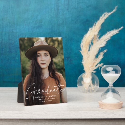 卒業モダン白スクリプト卒業写真 フォトプラーク (側面)