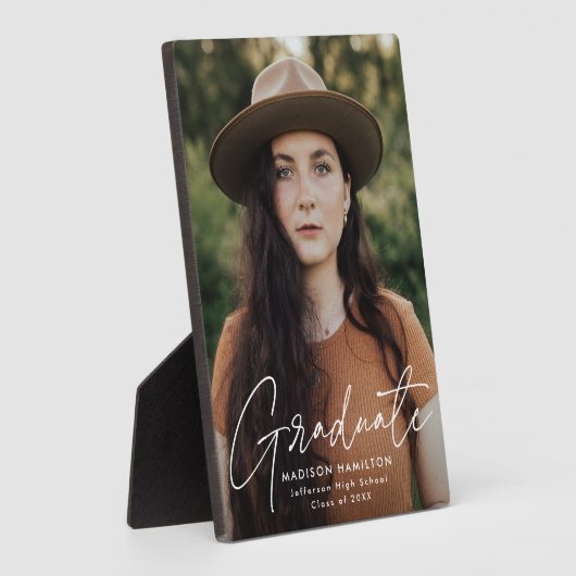 卒業モダン白スクリプト卒業写真 フォトプラーク (側面)