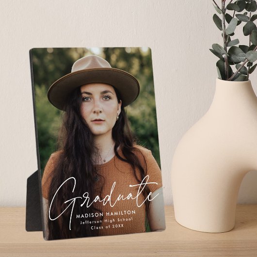 卒業モダン白スクリプト卒業写真 フォトプラーク