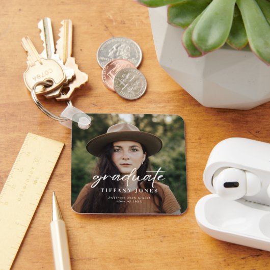 卒業モダン白書4枚の写真卒業 キーホルダー (デスク)