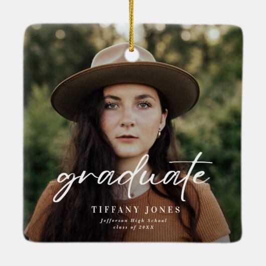 卒業モダン白書4枚の写真卒業 セラミックオーナメント (裏面)