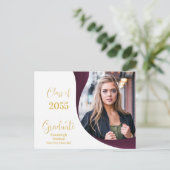 卒業モダン白/マルーン波の写真 案内ポストカード (スタンド正面)