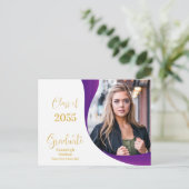 卒業モダン白/紫の波写真 案内ポストカード (スタンド正面)