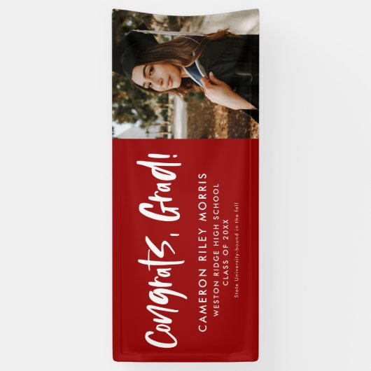 卒業モダン祝い赤い写真 横断幕 (縦)
