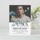 卒業モダン科パーソナライズされたティール（緑がかった色） 招待状 (スタンド正面)