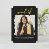 卒業モダン筆スクリプト金ゴールド写真卒業 案内状 (スタンド正面)