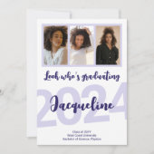 卒業モダン紫色のスクリプトフォトコラージュ 招待状 (正面)