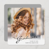 卒業モダン者 |スクリプトエレガントトレンディーの写真 案内状 (正面/裏面)