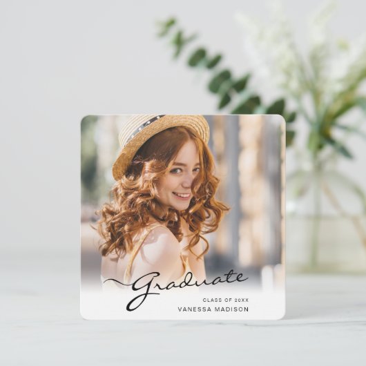 卒業モダン者 |スクリプトエレガントトレンディーの写真 案内状 (スタンド正面)