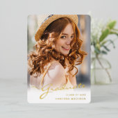 卒業モダン者 |スクリプトエレガントトレンディーフォトカード 箔招待状 (立ち正面)