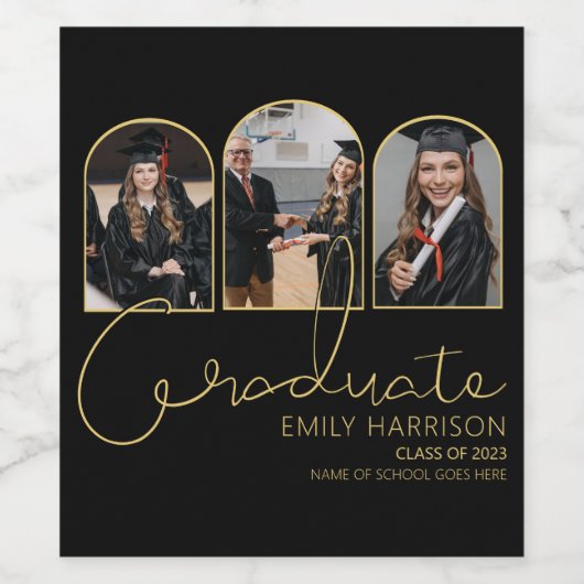 卒業モダン者 | 3アーチ型フォトコラージュ ワインラベル (シングルラベル)