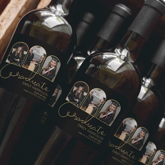 卒業モダン者 | 3アーチ型フォトコラージュ ワインラベル